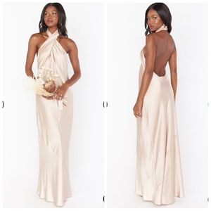 NWOT Show Me Your MuMu Jasmine Halter Maxi Dress ~ Champagne Luxe Satin